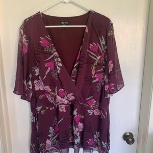 City Chic Red and Pink Floral Plus sized Blouse